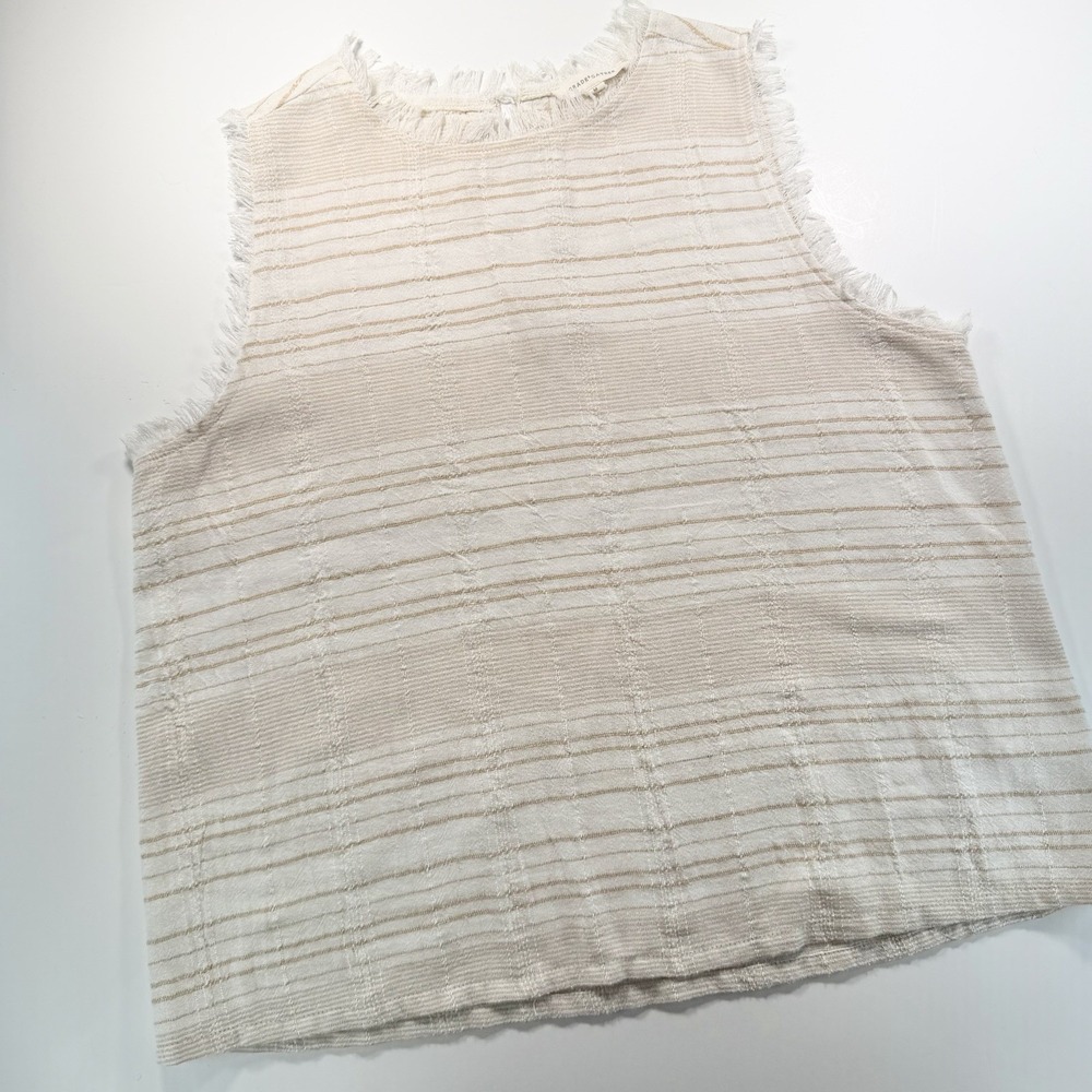 Grade & Gather Neutral‎ Striped Sleeveless Top M Boho Ivory Fringe